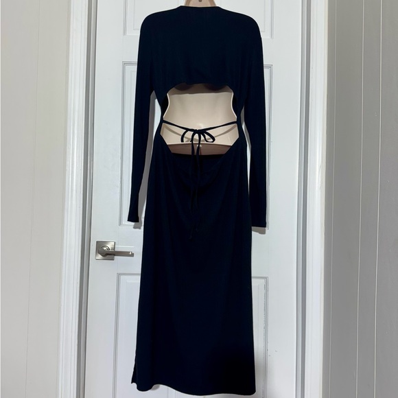 Wild Fable Black Ribbed Long Sleeve Maxi Dress Open Back XL - Picture 2 of 5